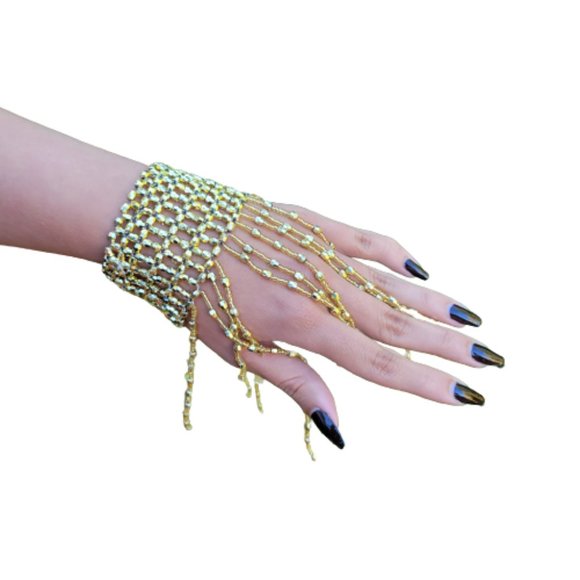 Gold Tassel Choker Necklace & Arm Wrist Jewelry Accessory Halloween Costume NEW - Picture 4 of 14